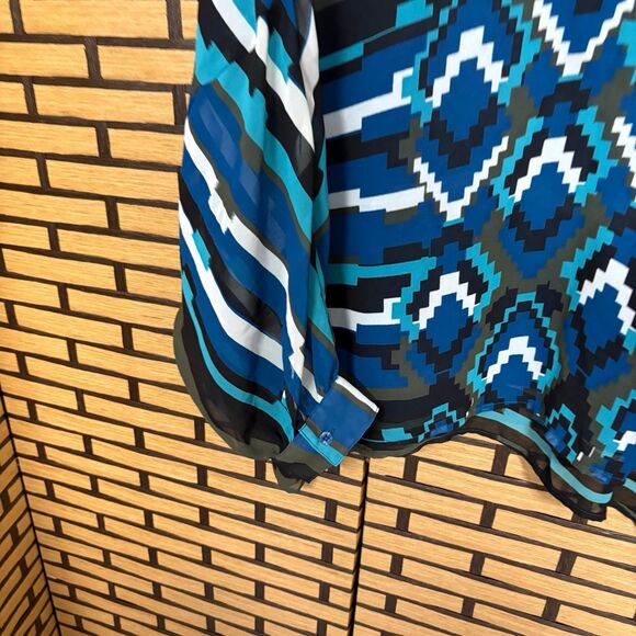 Lane Bryant Blue And Black Sheer Beaded Neckline Drop Shoulder Blouse Size 18/20 - Picture 4 of 8